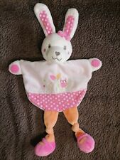 Doudou lapin plat rose et orange Tex Baby Etat neuf