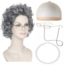 Kit de Deguisement Grand Mère 5 Pièces Ensemble de Costumes de Vieille Dam Pe...