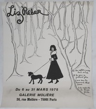 [AFFICHE D'ART] Liz REBER : Promenade du chien noir en hiver #Molière#Paris,1975