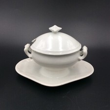 Ancien Moutardier Soupière Dinette Blanche Faïence Sarreguemines Creil