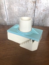 Ancien Cendrier LUDE N°49 Céramique Blanche & Bleu Décor Cheminée Vintage #A733