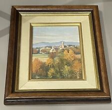 CONRAD HAENLIN TABLEAU HUILE SUR PANNEAU PEINTRE ALSACIEN PAYSAGE VILLAGE ALSACE