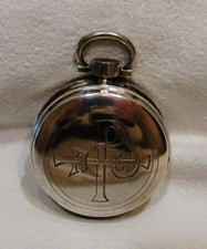 CUSTODE ARGENT & VERMEIL  gravé Chrisme boite à hostie 19ème  /  host silver box