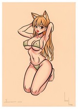 Femme sensuelle nue à genoux Lingerie bikini vert String Oreilles Pin-up sexy