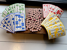 Ancien jeu de loto de bistrot carton et jetons en bois buis vintage déco café