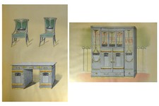 2 ESTAMPE ORIGINALE BUREAU Ministre ART NOUVEAU 1900 Barcelone Ebanista Moderno