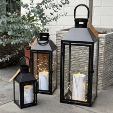 Lot de 3 lanternes déco noires lanterne de jardin lanterne métal extérieur H2...