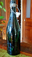 Ancienne Bouteille Vin / Cidre / Champagne 0,75L Verre Bullé Bouchon Porcelaine