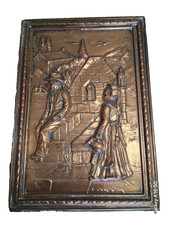 Vintage 🖼️ tableau 🖼️ cuivre repoussé 🖼️ sur planche bois