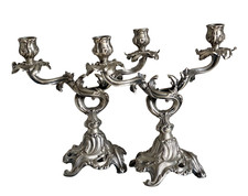 Paire CHANDELIERS Rocaille Métal Argenté