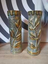 2 DOUILLES OBUS Sculptées ART des Tranchées TRAVAIL de POILU Guerre 14-18 WW1 