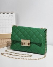 Sac À Main À Bandoulière Vert Kaki En Similicuir Femme Épaules Chainette Doré Or