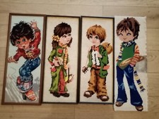 Lot 4 canevas  tapisseries fini   Poulbot encadrés vintage