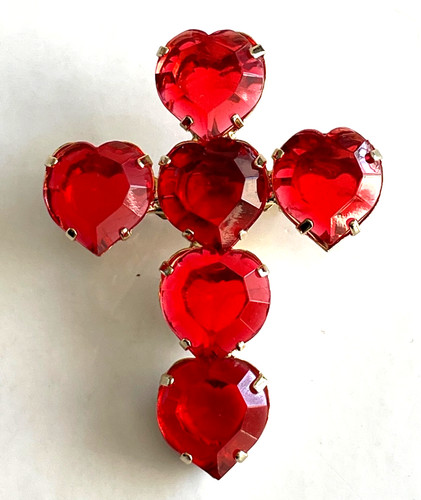 Broche croix avec strass coeur - broche,