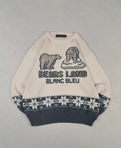 Pull blanc bleu vintage rare - blanc,