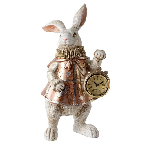 Statue horloge lapin blanc