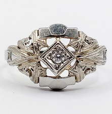 Bague art deco or 18k diamant et monture géométrique (circa 1940)
