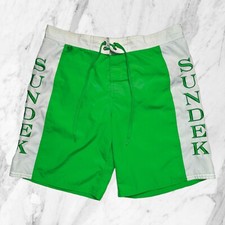 SUNDEK Short De Bain Homme Vert Blanc Écriture Brodée Élastique Short Tg XL