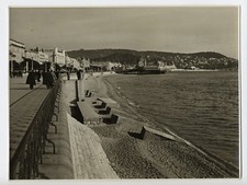 Nice : vue sur la plage et la Jetée-Promenade - Photo Vintage 1935