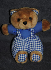 ?Doudou Ours PAMPERS Vichy Bleu Blanc Peluche Vintage Ancien 20 Cm Etat NEUF