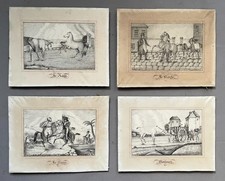 Vie et mort du cheval, quatre dessins signés J. Baulot, dessins ancien, XIXe