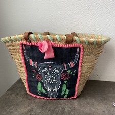 Ancien Sac Panier Plage Cabas Paille Bohème Deco Rétro