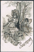 W171 SOUVENIR Elegant LADY CUPID ANGEL  BUTTERFLY WINGS Fine LITHO 