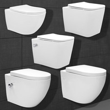 WC suspendu sans/avec rebord fonction bidet nano-revêtement céramique blanc