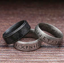 Bague nordique rétro Viking Rune pour hommes et femmes, en acier inoxydable