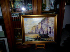 SUPERBE TABLEAU MARINE IMPRESSIONNISTE -" FALAISES NORMANDES " - BLONDEL-SABRIER