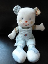 *. DOUDOU PELUCHE NICOTOY KIABI OURS BLEU RAYE SALOPETTE poche 2 - ETAT NEUF*