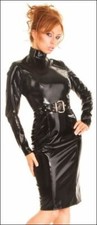 Robe Vinyle, Fetish SM Domina, manches longues,fendue, Zip Dos_Black Level_Small