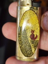 Briquet vintage doré Made in France décor chat lune – rare – à restaurer