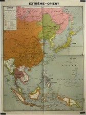 Extrême Orient Circa 1950 Affiche Originale Carte Asie Colonie