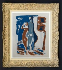 ELISABETH HAHN (1924-2021) Elève de Souverbie BELLE SCENE ANIMEE CUBISTE (471)