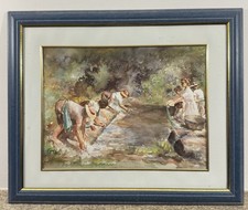 Aquarelle signée : femmes au