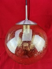 Lustre suspension 1970 boule en verre avec bulle et paillettes argent  ancien