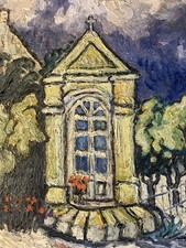 Belle Peinture Huile Bois 1950 Tombe Cimetière Expressionnisme expressionniste