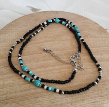 Collier minimaliste réglable en petites perles noires et bleues Turquoise #8