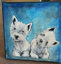 TABLEAU 2 CHIOTS WESTIE 15 X 15