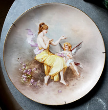 Grande ASSIETTE porcelaine LIMOGES art nouveau DELINIERES peinture FEMME ANGE