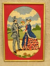 Canevas fini scène galante  32 x 22 cm  encadré