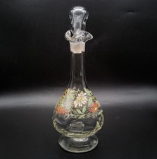 Carafe à liqueur en verre soufflé émaillé à décor floral de Legras début XXème