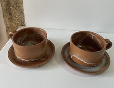 2 Grande tasse déjeuner en grès avec sous-tasse Deco Rétro Vintage