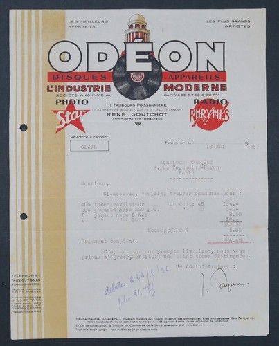 Invoice 1936 odeon disc - invoice,