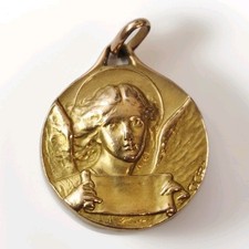 Ancienne Medaille Religieuse Ange En Fix 1911 Signee
