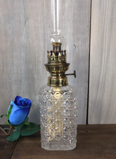 Antique French Baccarat Table Oil Lamp Crystal Cut Glass Diamond Point Victorian