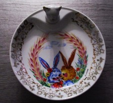 Ancienne Assiette à bouillie porcelaine de Limoges a decor de lapins
