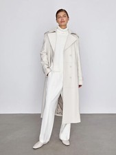 Manteau Trench En Cuir Pour Femme En Véritable Peau De Mouton Douce Ajusté Long