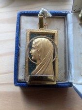 Grande médaille vitraux bronze plaqué or laminé Paris Vierge Marie Religion 1930